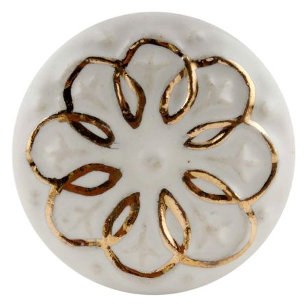 Cream Gold Floral Ceramic Dresser Knobs